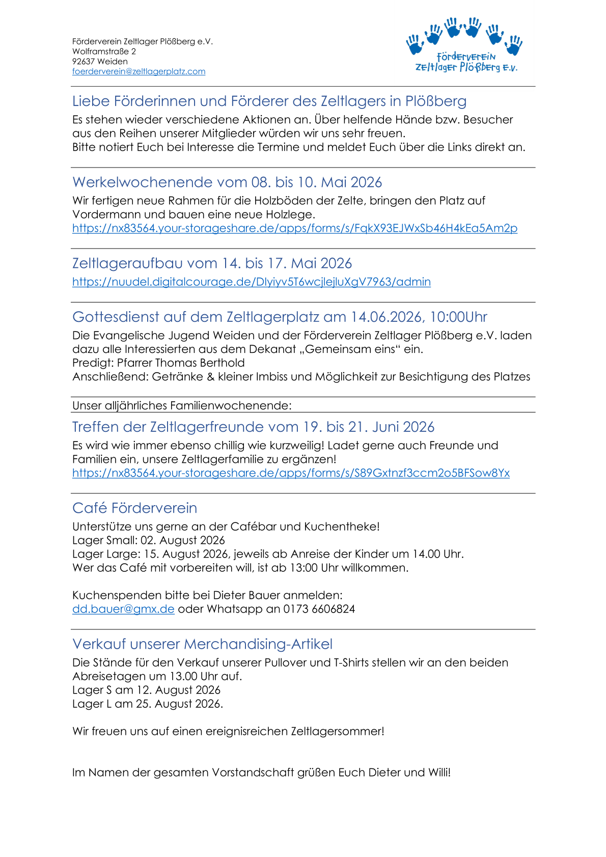 Förderverein Zeltlager Save the Dates